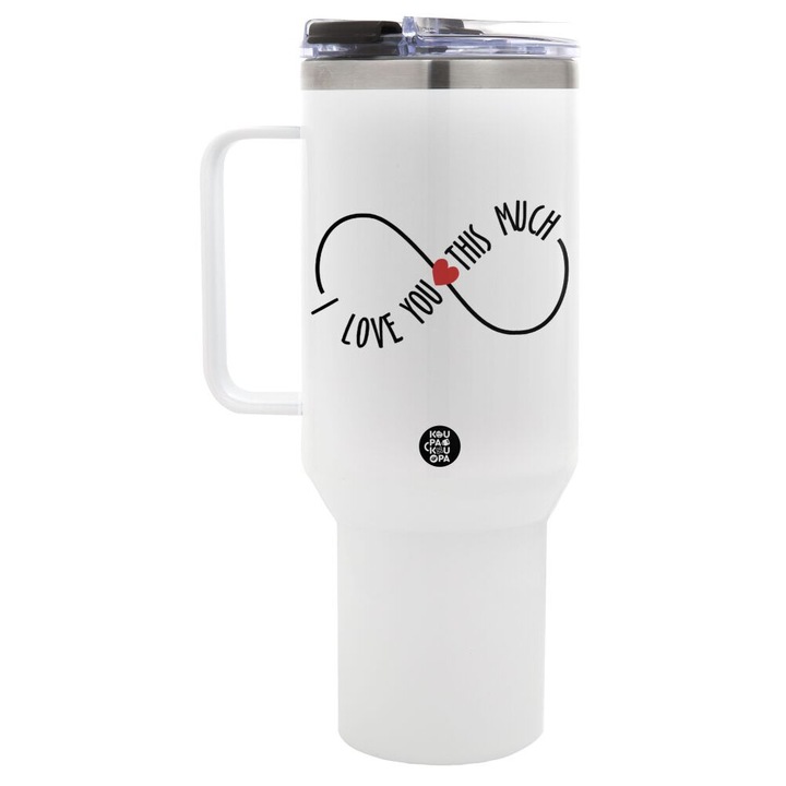 Termos din inox, cu mesajul "I love you this much", 1,2L, capac rotativ, multicolor