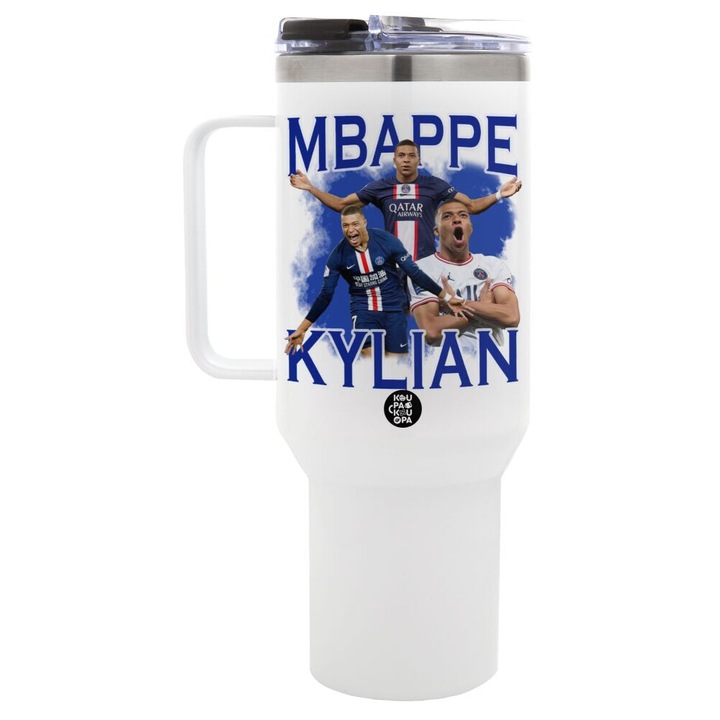Cana termos, tematica Kylian Mbappe, inox, 1.2L, capac rotativ, multicolor