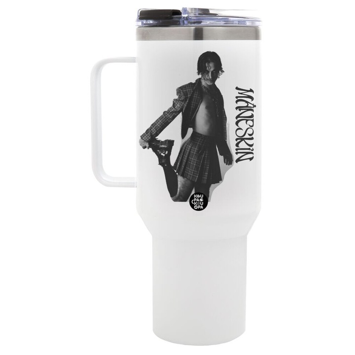 Cana termorezistenta cu capac, 1,2L, inox, 40oz, dublu perete