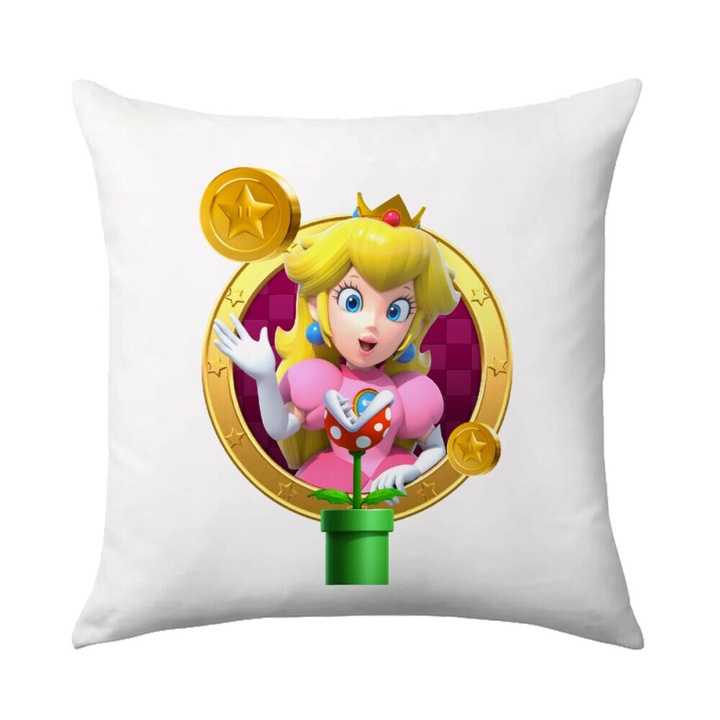 Perna decorativa, Princess Peach Toadstool, 40x40cm, design pe o parte, umplutura lavabila