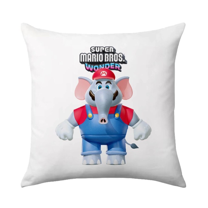 Perna decorativa Super Mario Wonder, 40x40cm, design pe o parte, umplutura inclusa