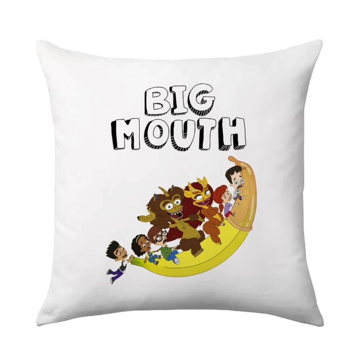 Perna decorativa Big mouth, 40x40cm, design pe o parte, umplutura inclusa, multicolor