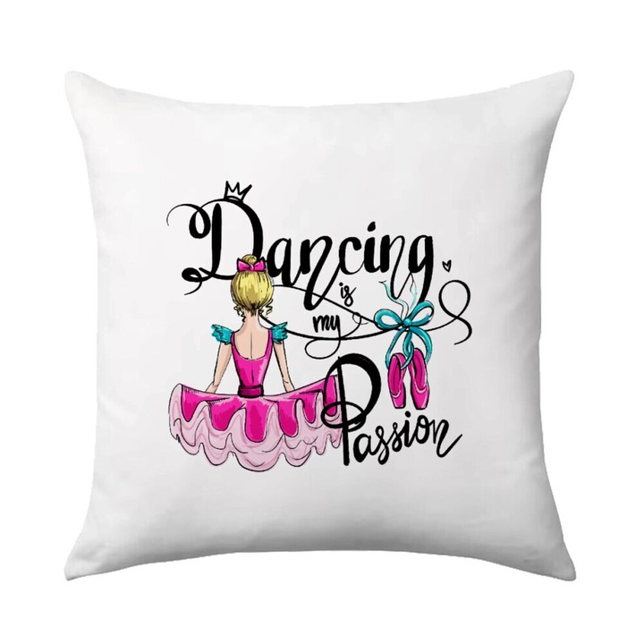 Perna decorativa, Dancing is my Passion, 40x40cm, multicolor, cu umplutura inclusa