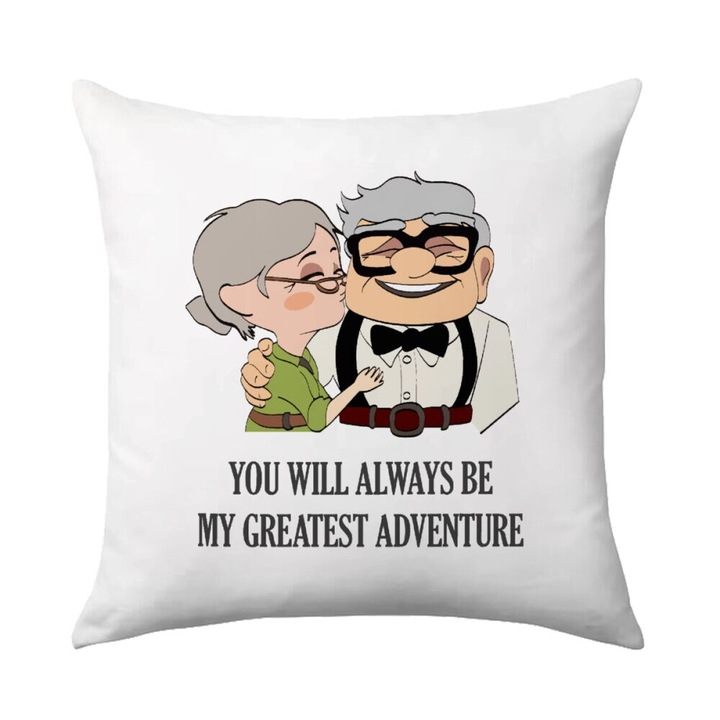 Perna decorativa, UP, YOU WILL ALWAYS BE MY GREATEST ADVENTURE, 40x40cm, cu umplutura inclusa