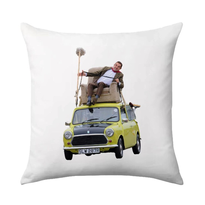 Perna decorativa Mr. Bean, poliester, design pe o parte, multicolor, 40x40cm