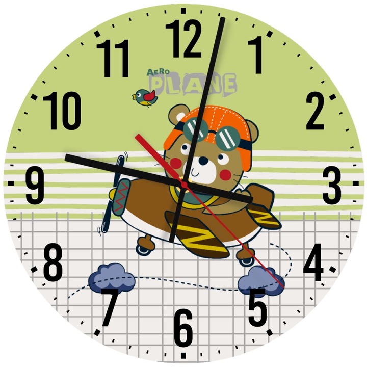 Ceas de perete din lemn 30cm, mecanism silentios, montare pe perete, multicolor