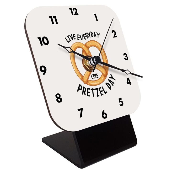 Ceas de perete din lemn cu mecanism quartz, set cu suport, 10x12x6cm, montare pe perete, plasare pe masa