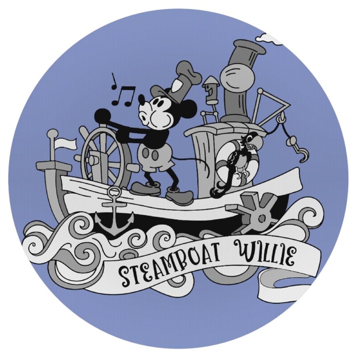 Mousepad rotund, model Mickey steamboat, multicolor, 20cm