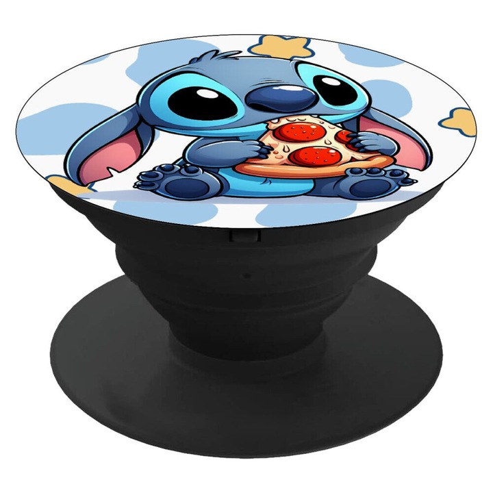 Suport adeziv pentru telefon mobil, Model Stitch Pizza, 25 x 40 mm, Multicolor