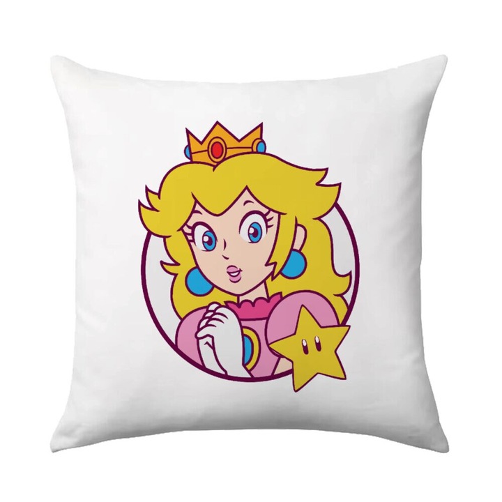 Perna decorativa, Princess Peach, 40x40cm, design pe o parte, umplutura inclusa