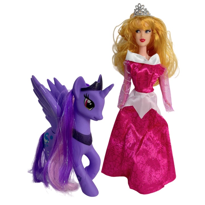 Papusa Princess Sara cu corona si Unicorn, 29 cm, multicolor, HAPPY JOKER®