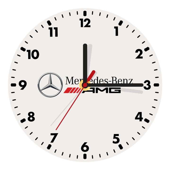Ceas de perete din lemn, AMG Mercedes, 20cm, montare pe perete, functioneaza cu baterie AA