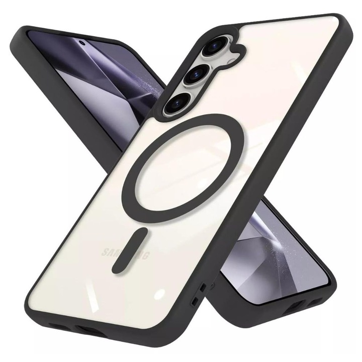 Husa compatibila cu Samsung Galaxy S24 FE, G-Tech Matte Shield, Compatibila cu Incarcarea Wireless MagSafe, Policarbonat, Transparent / Negru