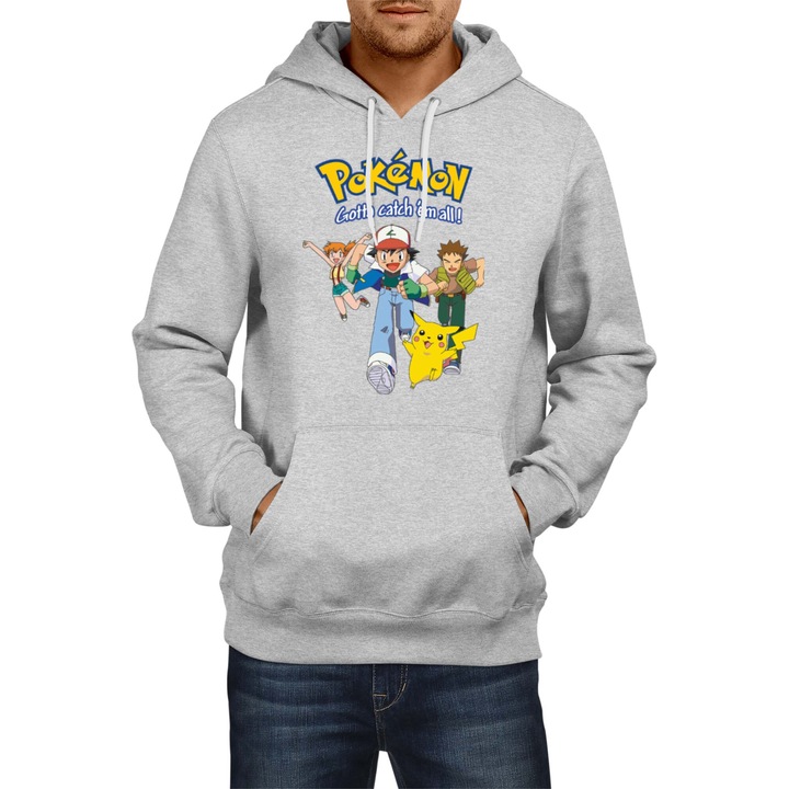 Hanorac barbati Japan Manga Anime Comics Tralala Pokemon 01, Gri melange