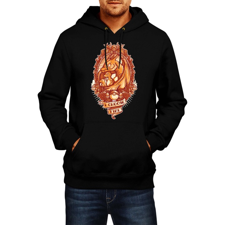 Hanorac barbati Japan Manga Anime Comics Tralala Pokemon I Choose Fire, Negru