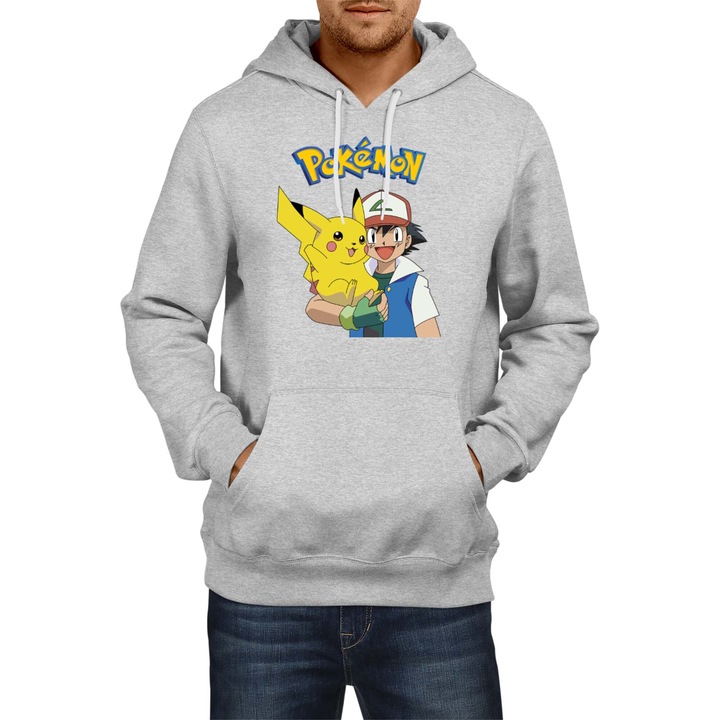 Hanorac barbati Japan Manga Anime Comics Tralala Pokemon 04, Gri melange