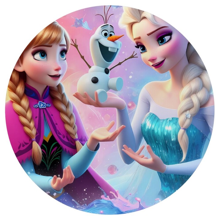 Mousepad, rotund, 20cm, Elsa & Anna, silicon, 3mm grosime, Multicolor