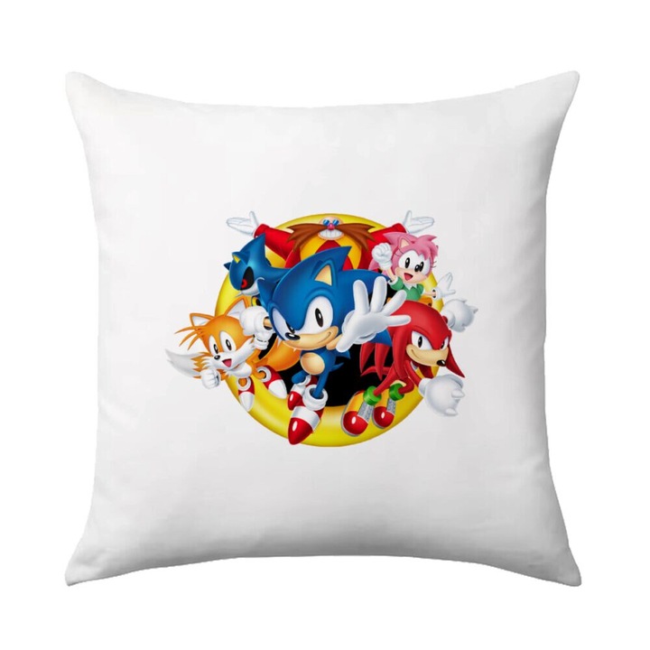 Perna decorativa Sonic si prietenii, 40x40cm, material poliester, design pe o parte, umplutura inclusa
