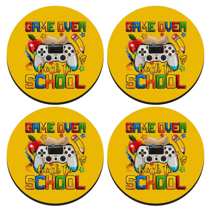 Suporturi bauturi, set de 4 coasters rotunde din lemn, 9cm, grosime 0.3cm, rezistente la umiditate si caldura