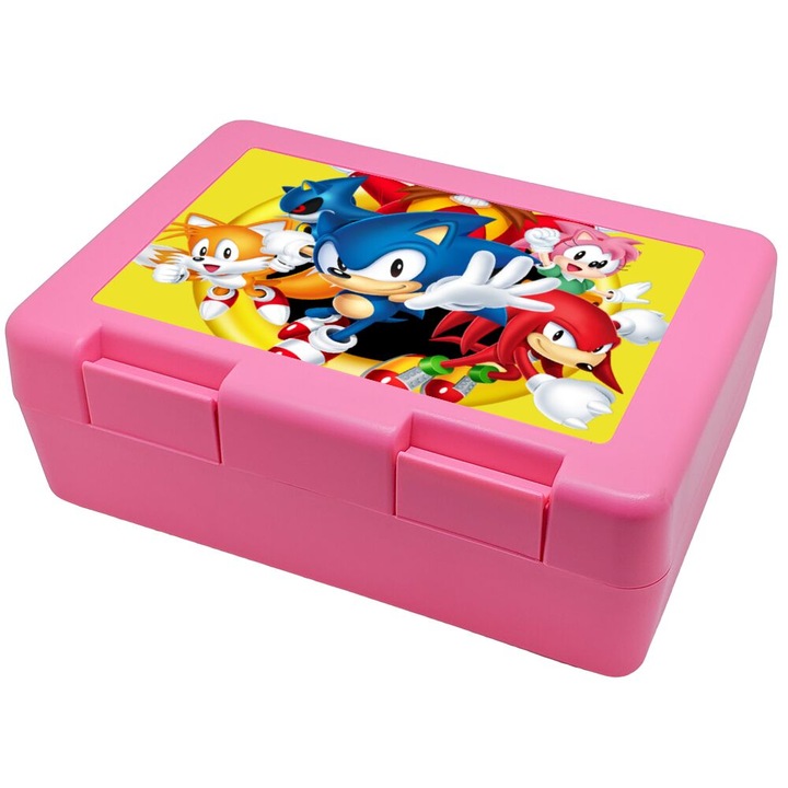Container pentru gustari copii, Sonic si prietenii, roz, 185x128x65mm, plastic fara BPA