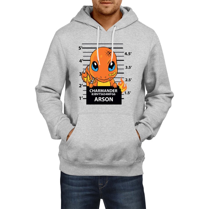 Hanorac barbati Japan Manga Anime Comics Tralala Pokemon Charmander Wanted, Gri melange