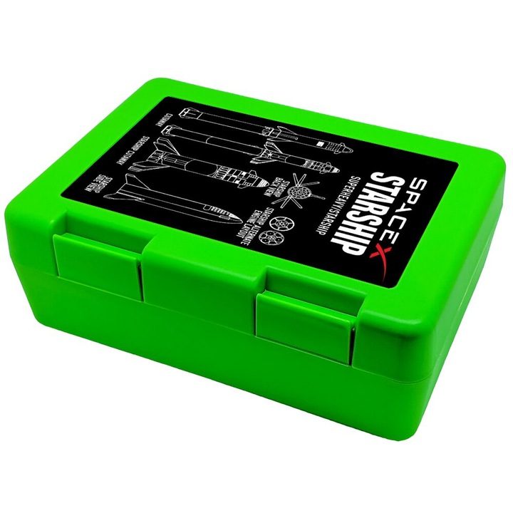 Container pentru gustari copii, Space X, verde, 185x128x65mm, plastic fara BPA