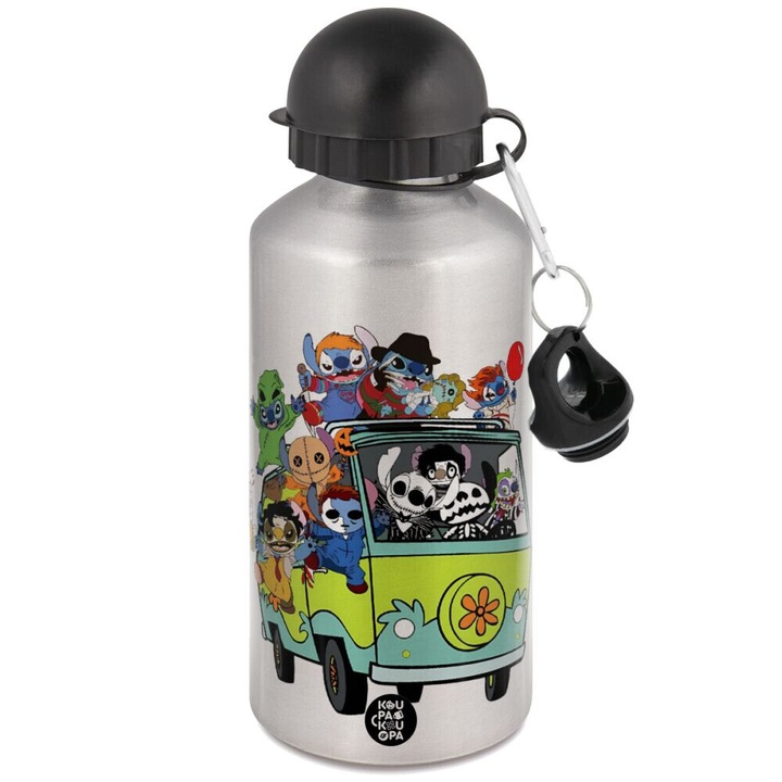 Bidon de apa, aluminiu, 500ml, capac de siguranta, multicolor