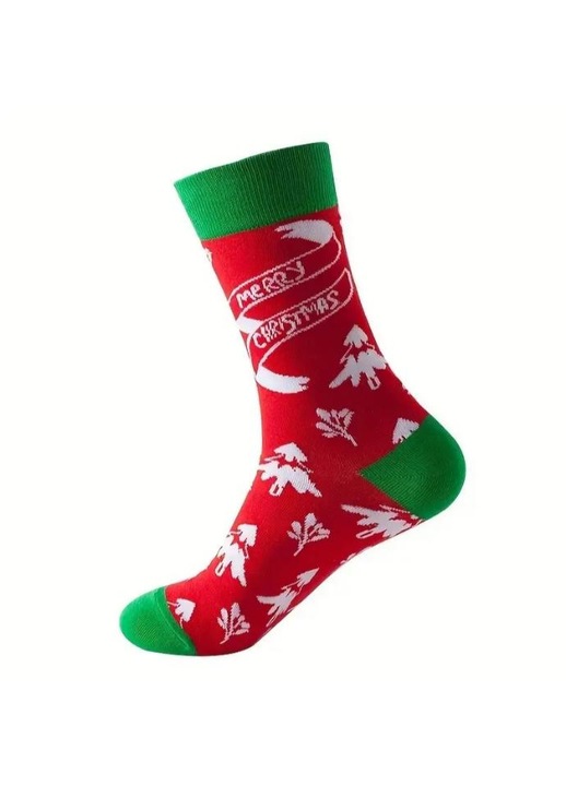 Sosete cu specific Sarbatori de Craciun, unisex, culoare rosu-verde, 22cm, marime reglabila 34-38