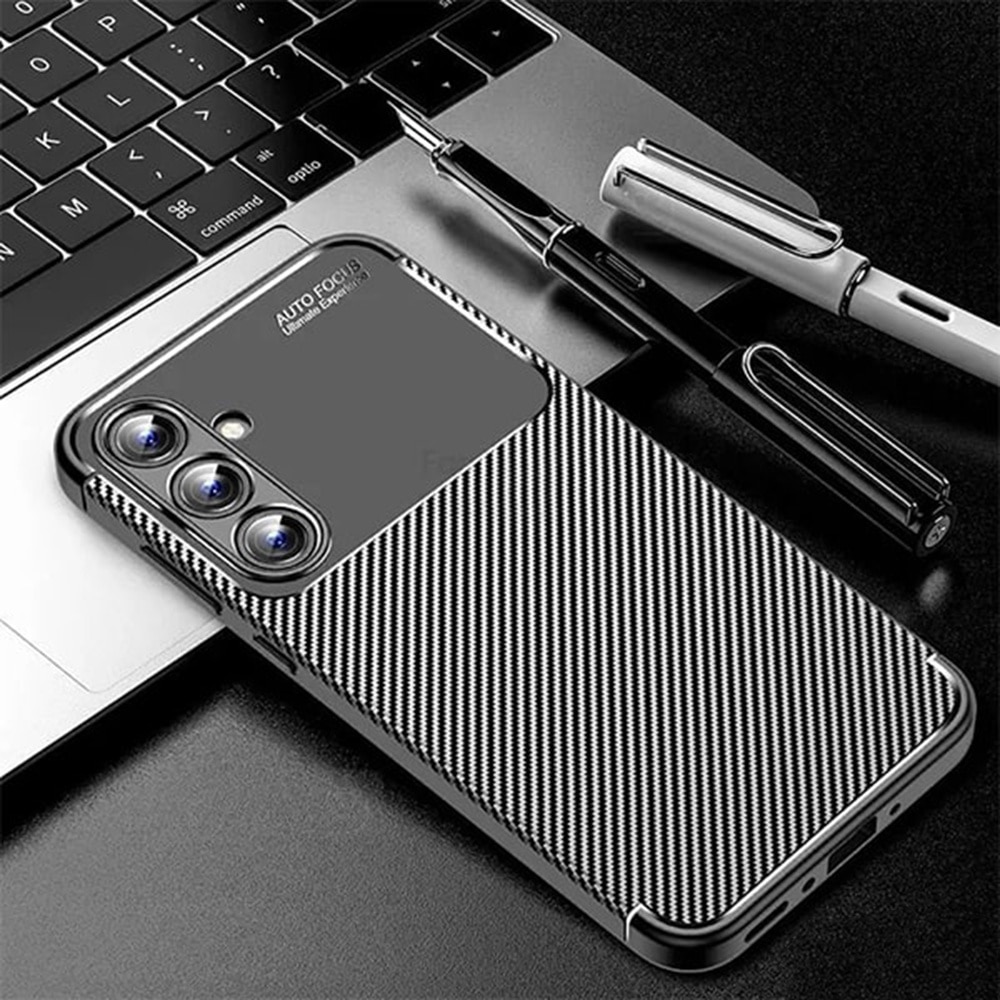 Husa pentru Samsung Galaxy A16 Daden® Flexibila Antisoc Carbon, Protectie camera, Slim, Hybrid Antisoc, Negru