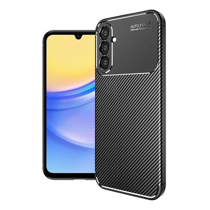 Husa pentru Samsung Galaxy A16 Daden® Flexibila Antisoc Carbon, Protectie camera, Slim, Hybrid Antisoc, Negru