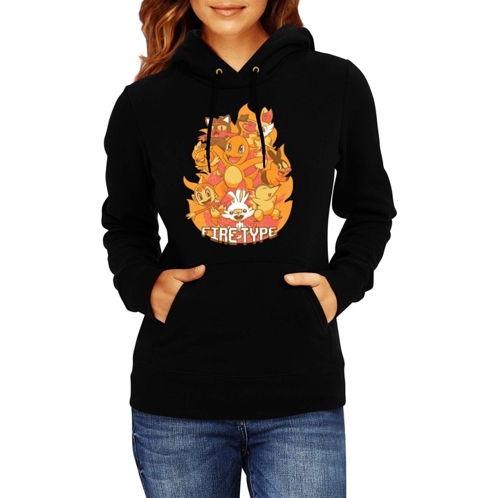 Hanorac femei Japan Manga Anime Comics Tralala Pokemon Fire Type, Negru