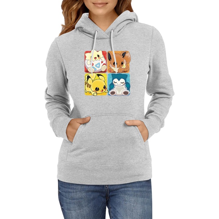 Hanorac femei Japan Manga Anime Comics Tralala Pokemon 08, Gri melange