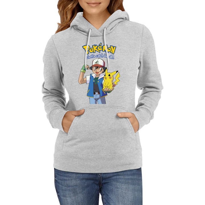 Hanorac femei Japan Manga Anime Comics Tralala Pokemon 03, Gri melange