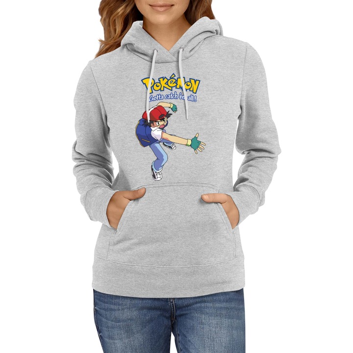 Hanorac femei Japan Manga Anime Comics Tralala Pokemon 05, Gri melange
