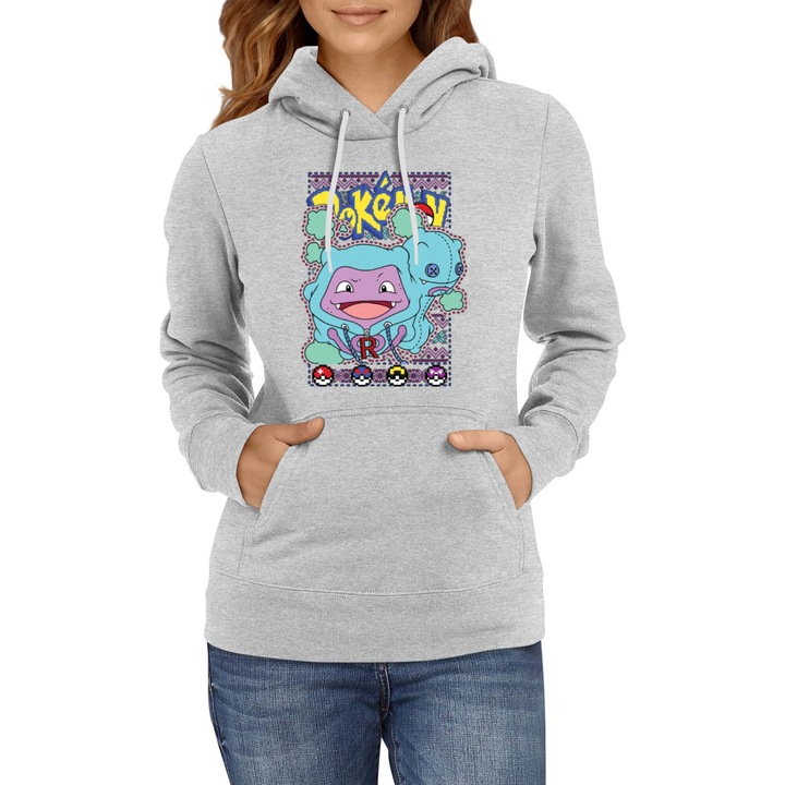 Hanorac femei Japan Manga Anime Comics Tralala Pokemon Koffing 01, Gri melange