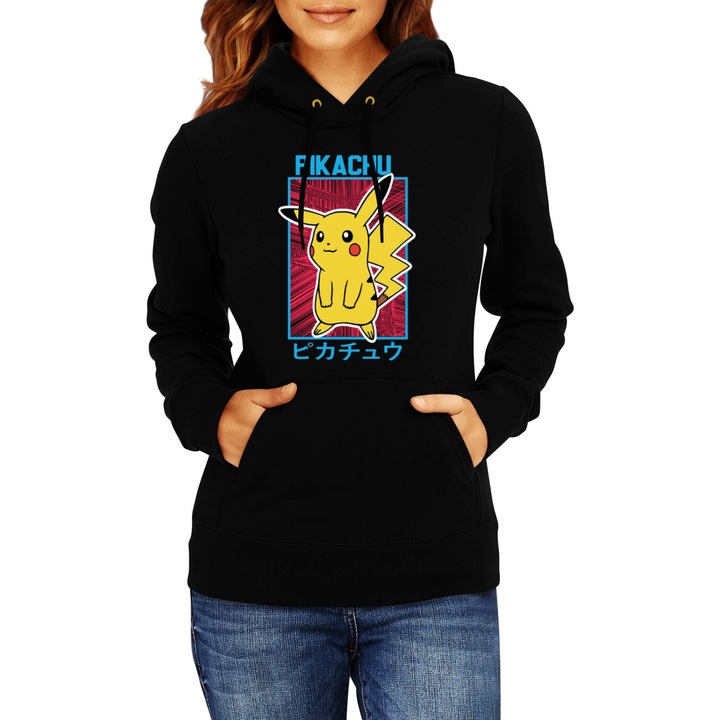 Hanorac femei Japan Manga Anime Comics Tralala Pokemon Pikachu 04, Negru