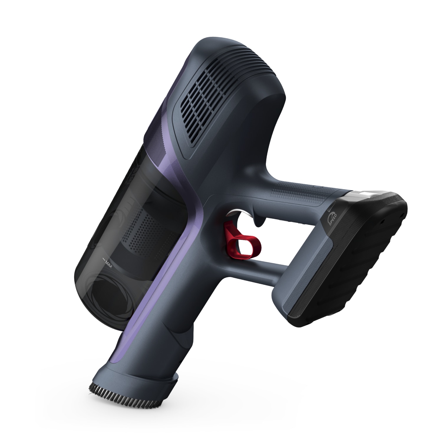 Aspirator vertical fara fir Rowenta X-Pert 6.60 Essential RH6848WO, 100W, autonomie 45 min, recipient praf 0.55L, statie de incarcare, duza spatii inguste, perie tapiterie, iluminare LED, violet, gri & argintiu