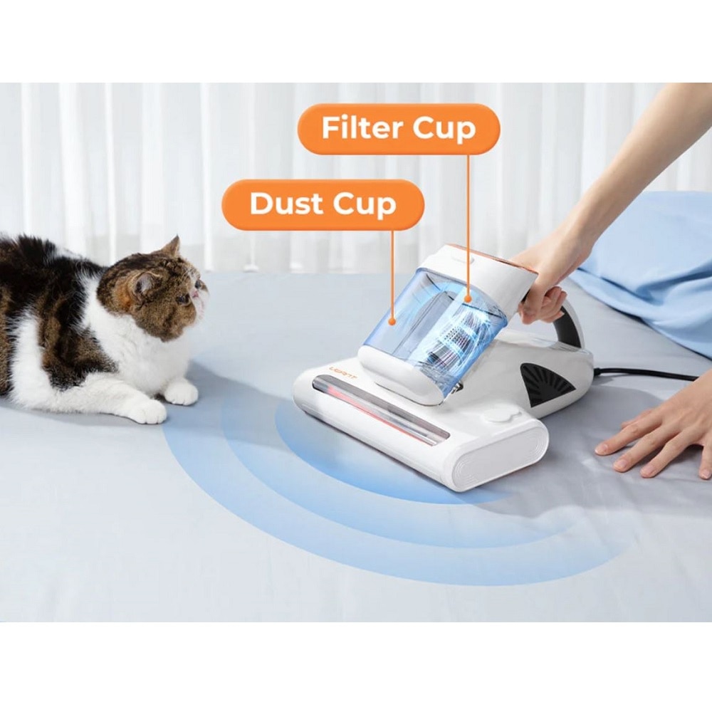 Aspirator multifunctional cu lampa UV UWANT, M300, elimina acarienii, plosnitele si parul animalelor, curata si dezinfecteaza, ideal pentru covoare, canapele, textile, rezervor 0.3 litri, functie aer cald 55°C, sistem multifiltre, putere 13Kpa, alb