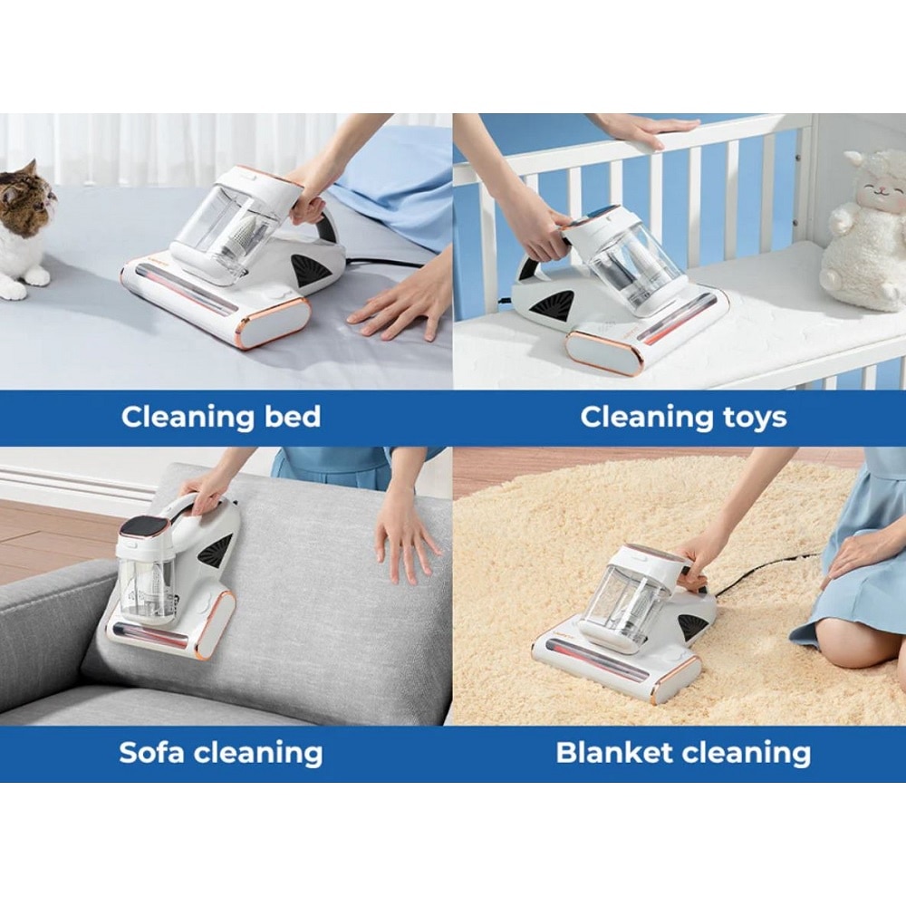 Aspirator multifunctional cu lampa UV UWANT, M300, elimina acarienii, plosnitele si parul animalelor, curata si dezinfecteaza, ideal pentru covoare, canapele, textile, rezervor 0.3 litri, functie aer cald 55°C, sistem multifiltre, putere 13Kpa, alb
