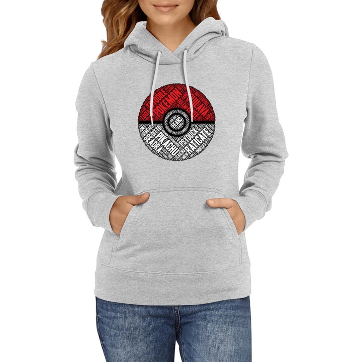 Hanorac femei Japan Manga Anime Comics Tralala Pokemon Pokeball, Gri melange