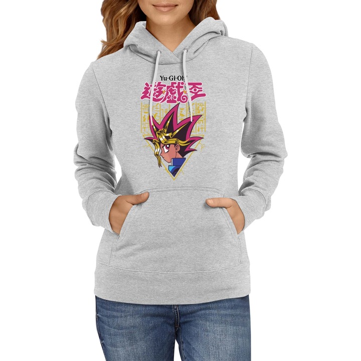 Hanorac femei Japan Manga Anime Comics Tralala Yu Gi Oh 09, Gri melange