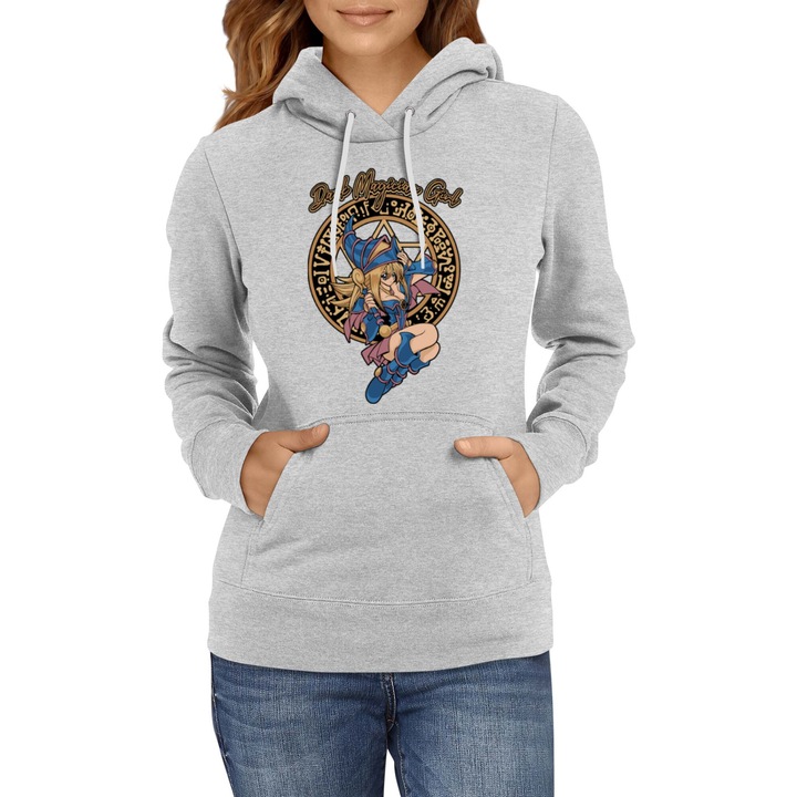 Hanorac femei Japan Manga Anime Comics Tralala Yu Gi Oh Dark Magician Girl, Gri melange