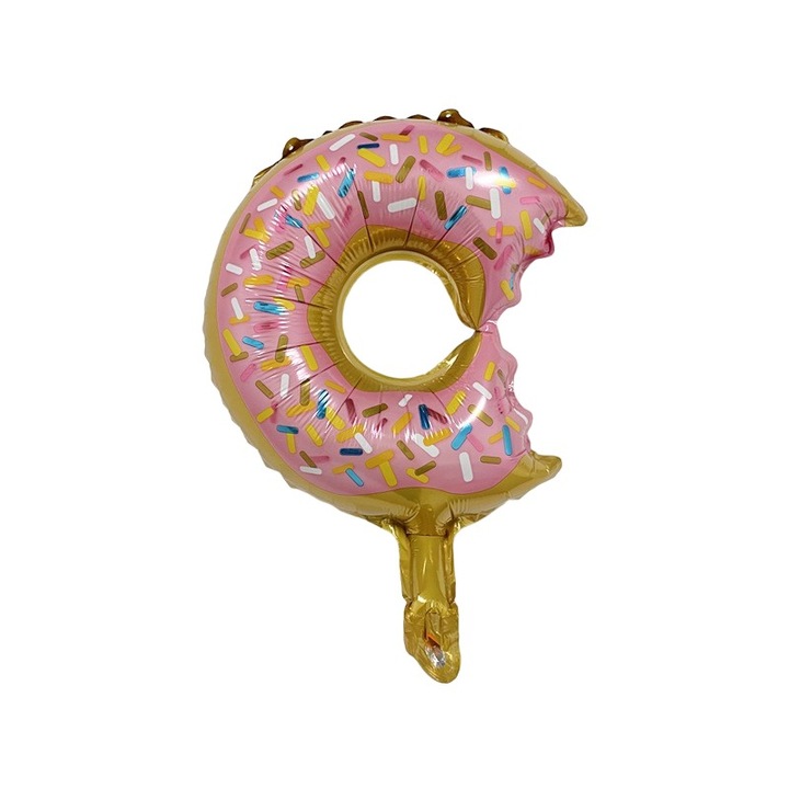 Balon din Folie Metalizata, Danex, Mini Figurine Dulciuri, Model Gogoasa Muscata, Tematica Aniversare, 45x25 cm, Ambalaj Individual, Pai Inclus, Umflare cu Aer sau Heliu, Multicolor