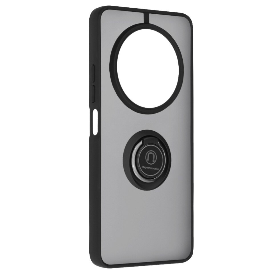 Husa pentru Xiaomi Redmi 14C / Poco C75, SKYDDAR INNOVATION, Glinth cu Inel Rotativ 360° Magnetic, Negru, set cu sticker