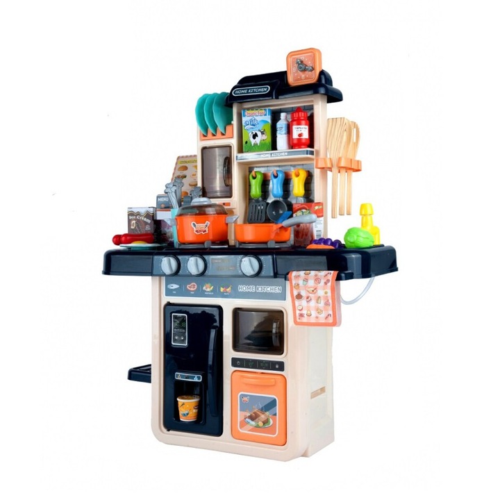 Bucatarie interactiva complet utilata cu 42 de accesorii, cu Lumini, Sunete si Abur real, 63 x 23 x 47 cm, Blue