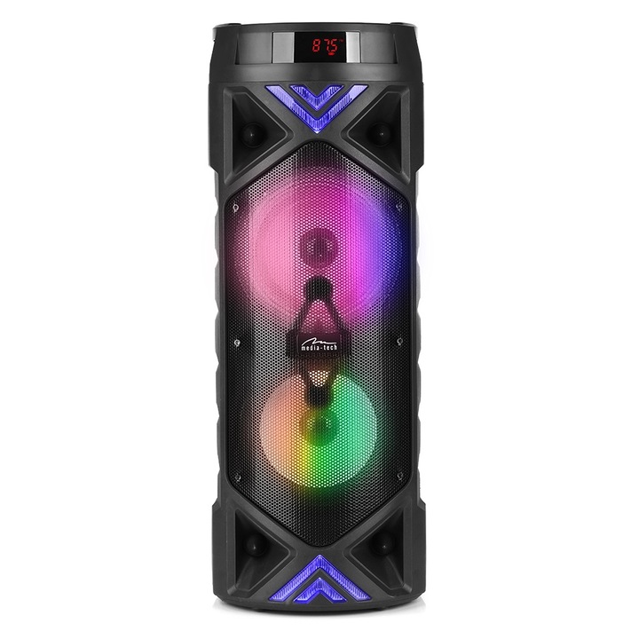 Безжичен преносим високоговорител за караоке, Media-Tech FUNBOX KEG PRO MT3182, FM радио, MP3 плейър, караоке, 50W RMS, RGB осветление, черен