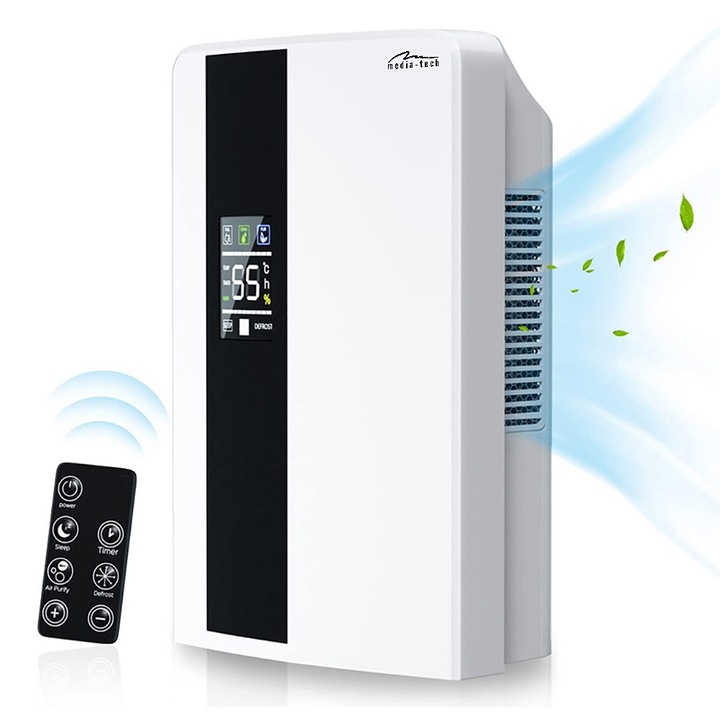 Влагоуловител Media-Tech AIR-DRY PRO MT6529, 2L резервоар, за помещения до 30 кв.м., UV лампа за пречистване на въздуха, Дистанционно управление, Бял