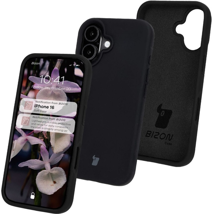 Husa Bizon Soft Case pentru iPhone 16, Negru