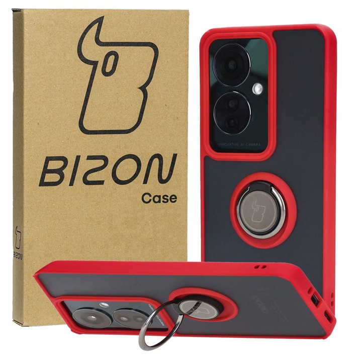 Кейс Bizon Case Hybrid Ring за Oppo Reno11 F 5G, оцветен с червена рамка