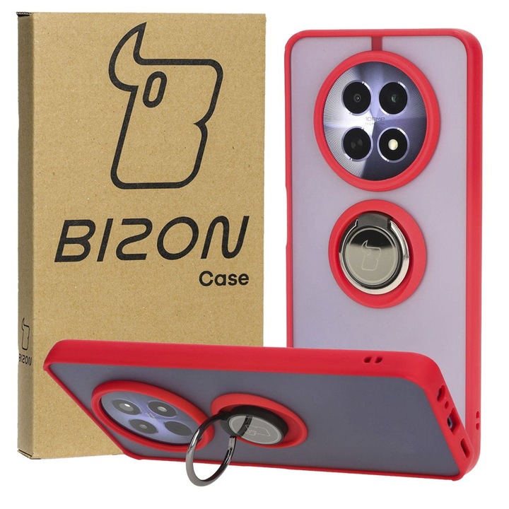 калъф с пръстен Bizon, за Realme 12 / 12x, оцветен с червена рамка